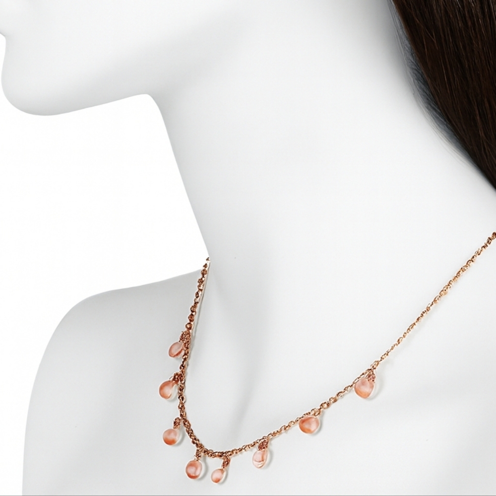 Women’s Ballet Gold Chain Necklace with Salmon Pink Crystal Charms – Statement